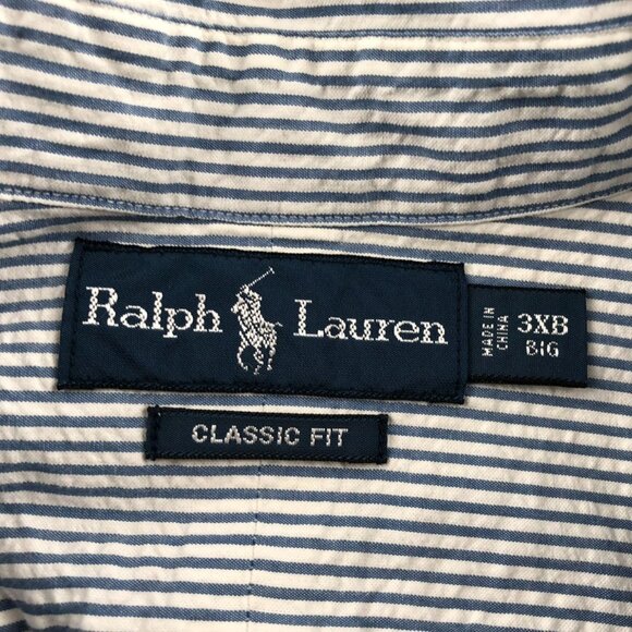 Ralph Lauren Men's Seersucker Shirt Size 3XB Classic Short Sleeve Striped Button - Picture 3 of 10